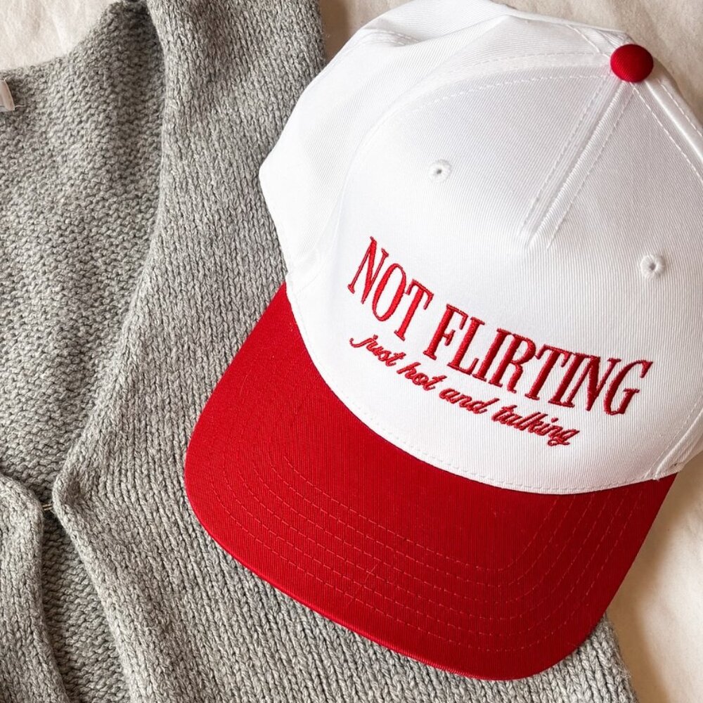 Just Hot & Talking Hat Trendy Funny Embroidered Cap Not Flirting Hat red color